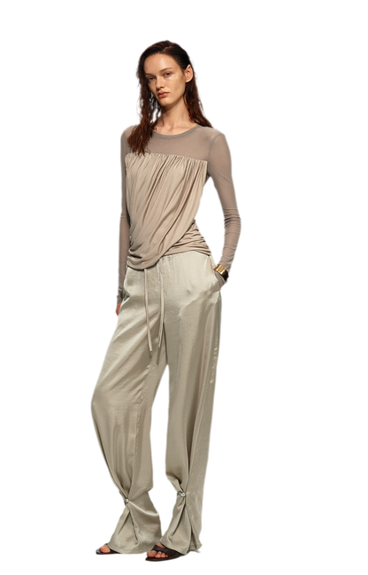 Draped Mesh Long Sleeve Tee