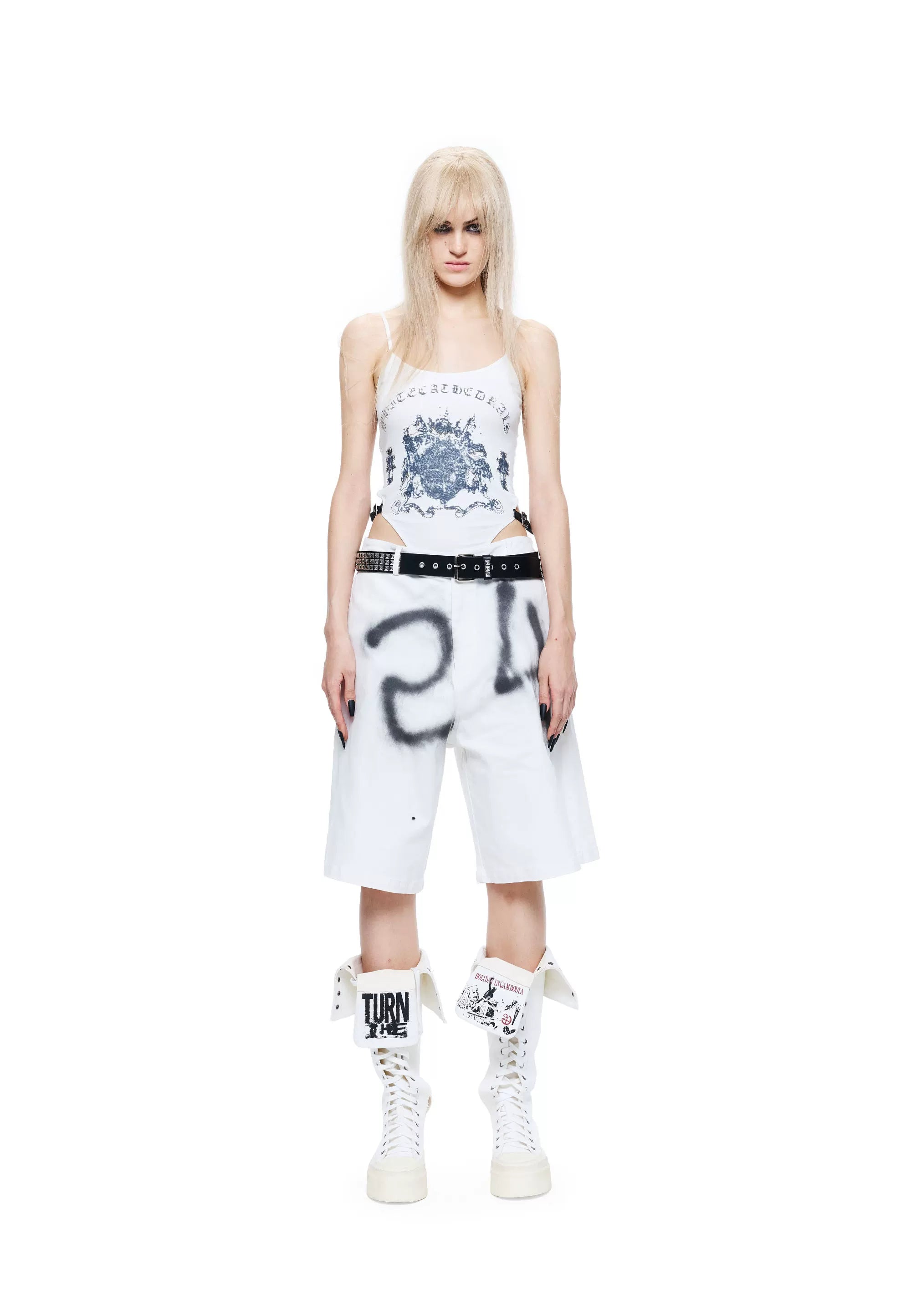 Gothic Print Waist-Exposed Vest