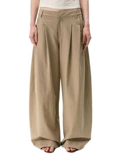 Curved Linen-Blend Pants