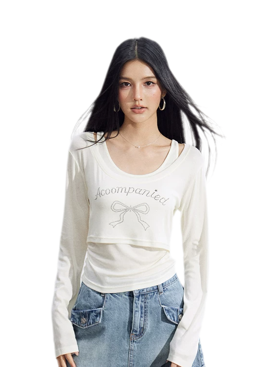 Bow Rhinestone T-Shirt Set