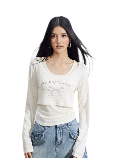 Bow Rhinestone T-Shirt Set