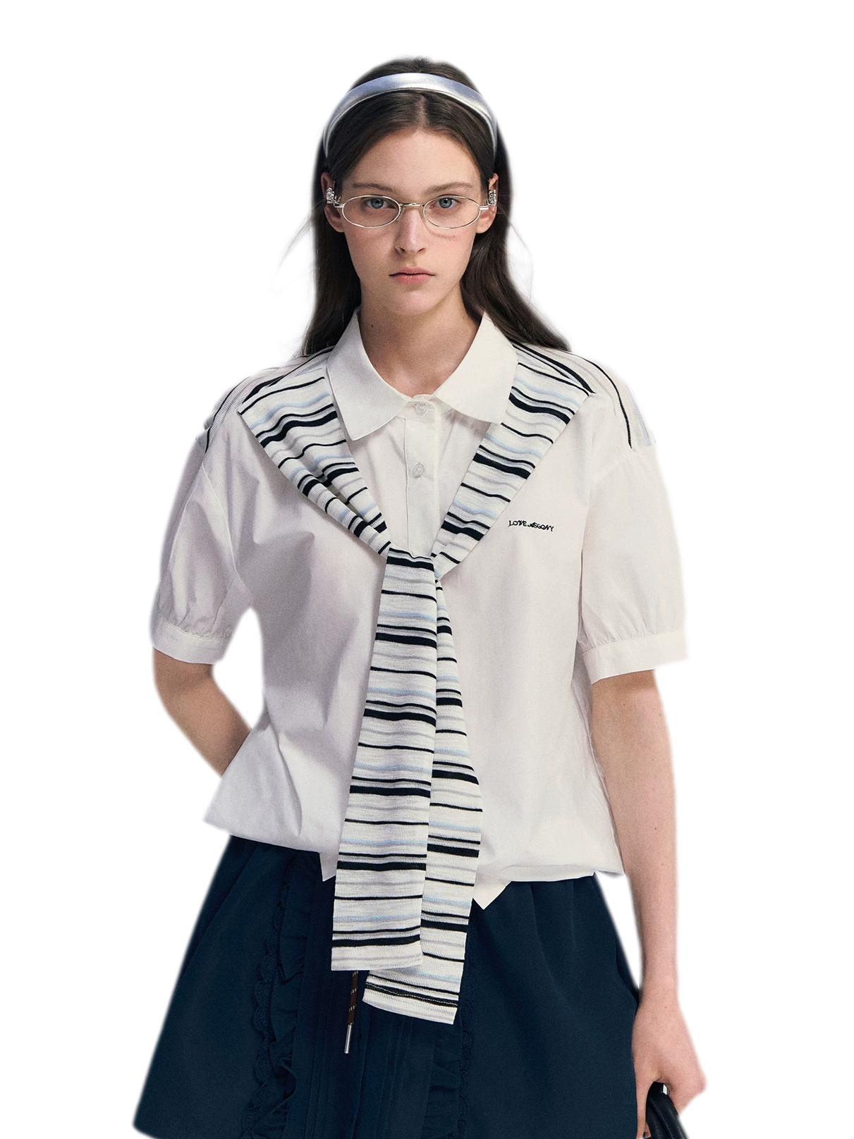 Striped Scarf Hem Shirt