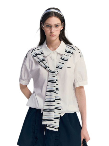 Striped Scarf Hem Shirt