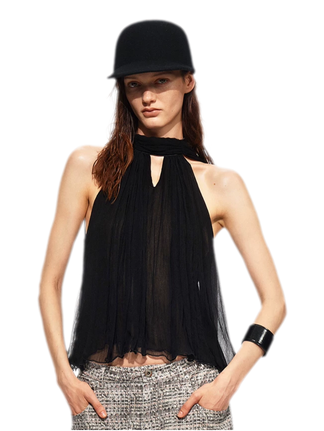Tie Halter Chiffon Tank
