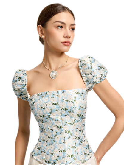 Jacquard Camellia Corset Top
