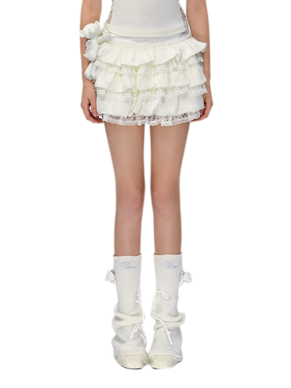 Lace Bear Puff Mini Skirt