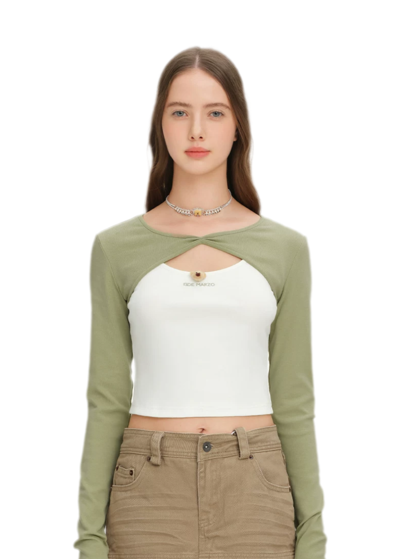 Knit Lace-Up Two-Piece Tee