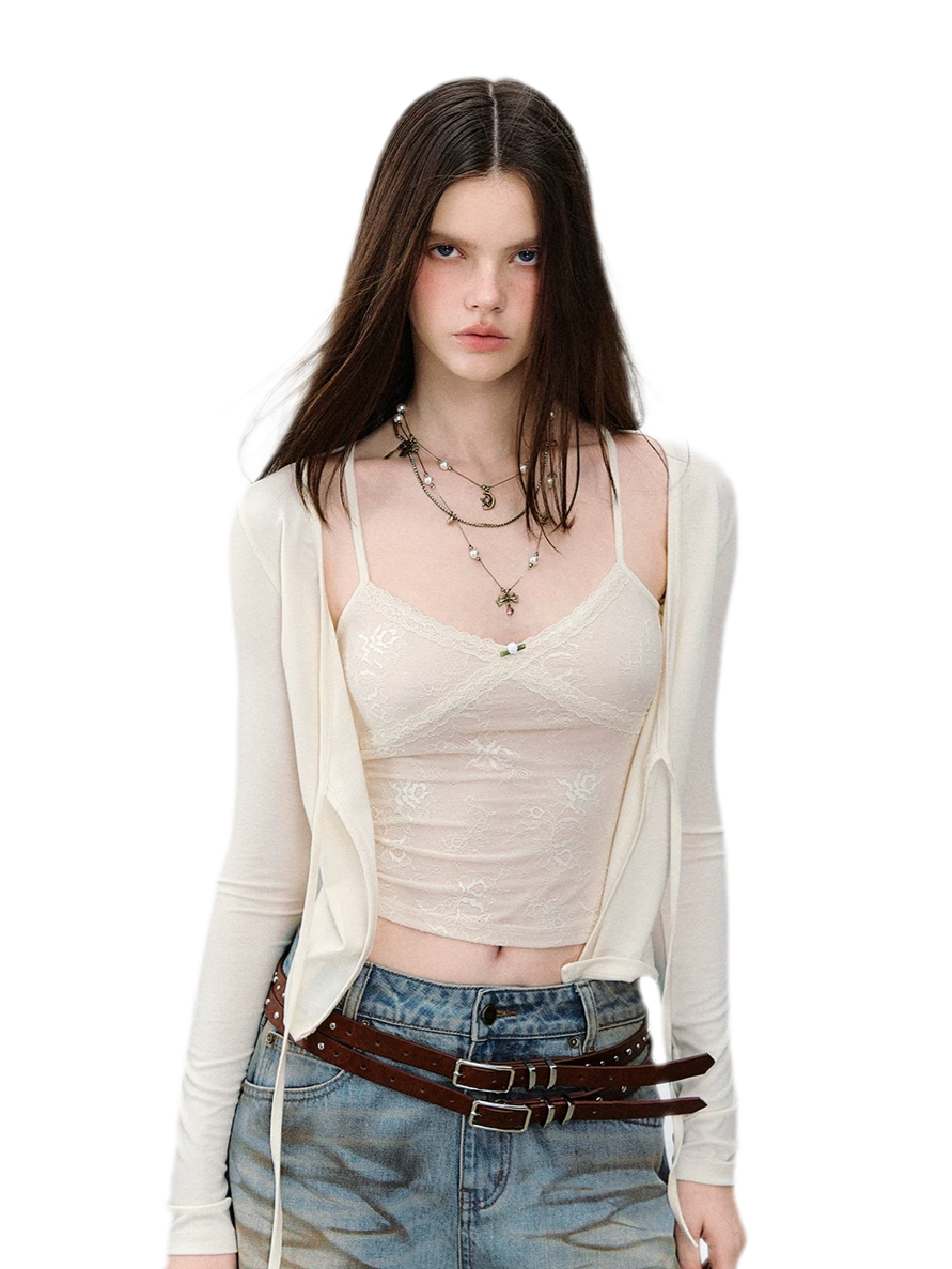 Lace Layered Tie Cardigan