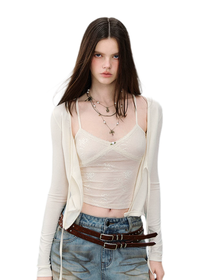 Lace Layered Tie Cardigan