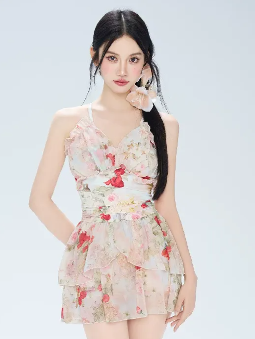 Floral Ruffle Swim Dress