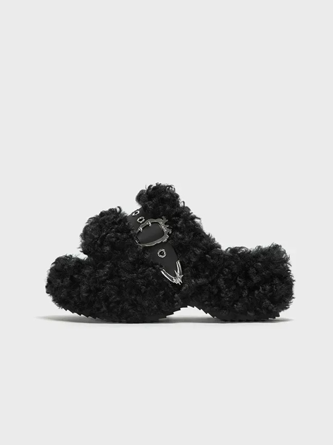 Teddy Fur Platform Mules