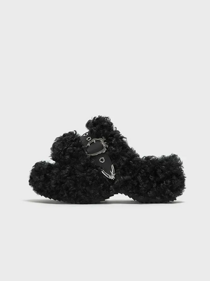 Teddy Fur Platform Mules