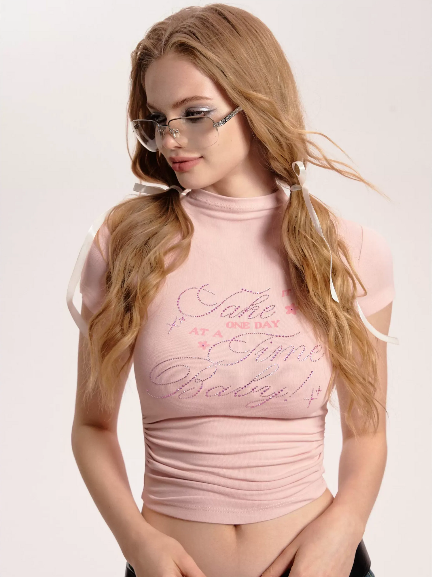 Draped Cropped Mockneck Tee