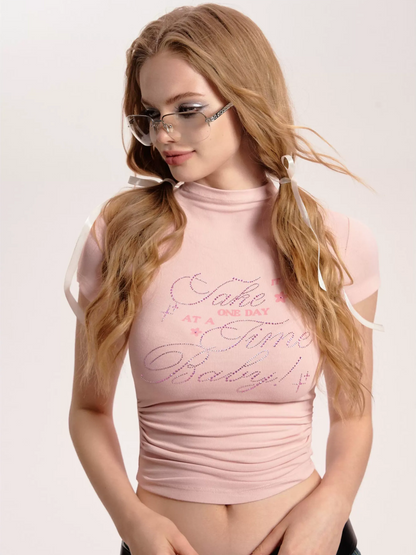 Draped Cropped Mockneck Tee