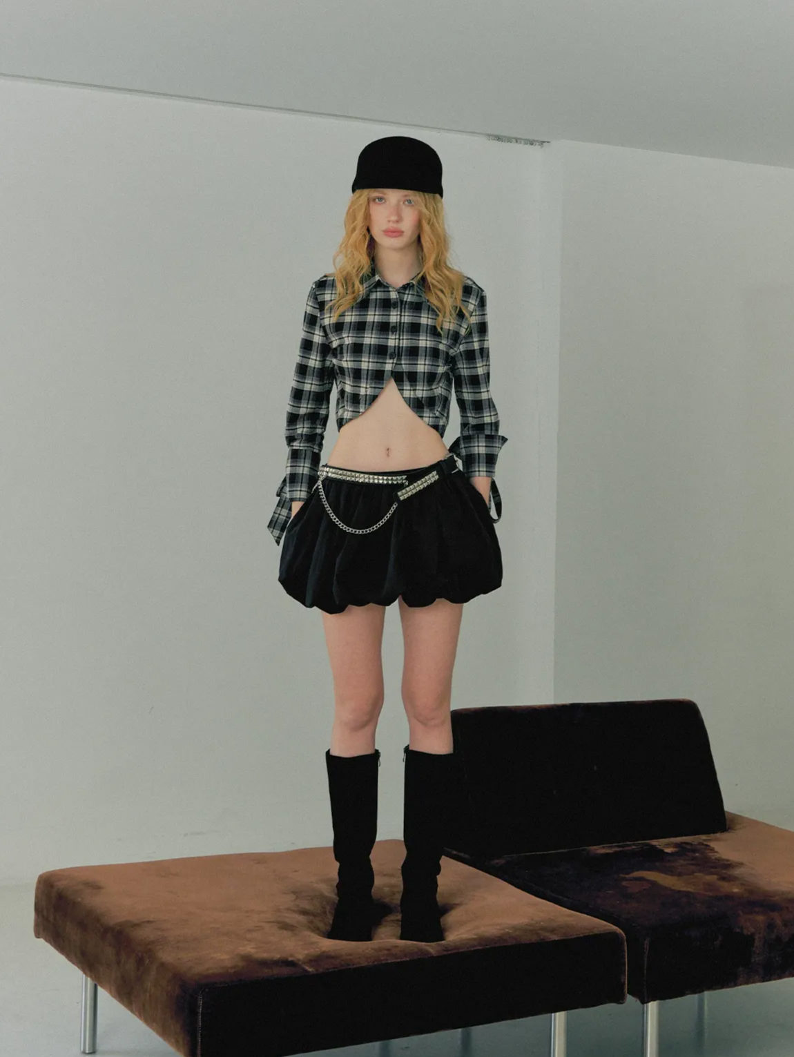 Plaid Cropped Bow Shirt