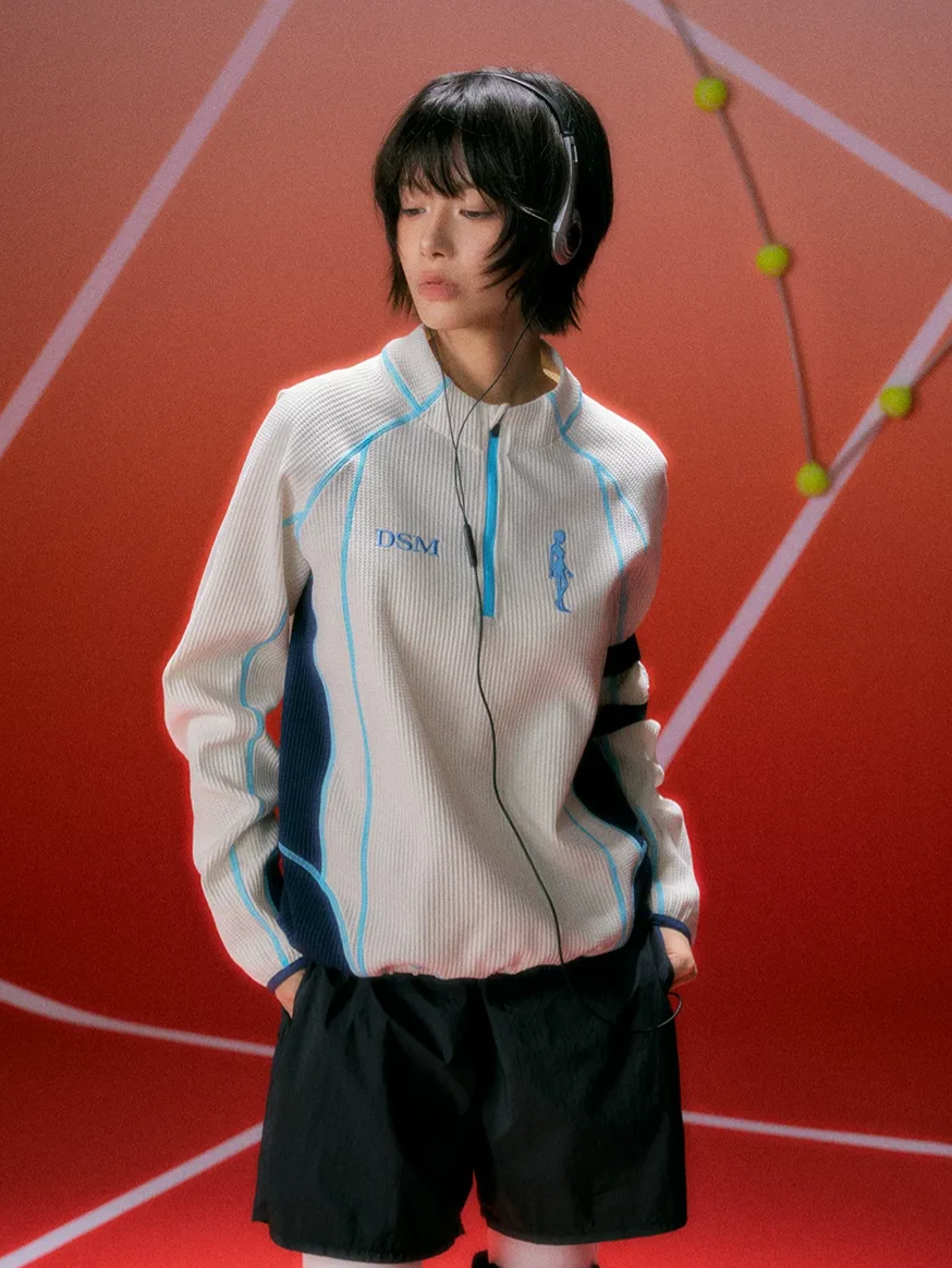Waffle-Knit Colorblock Combat Top