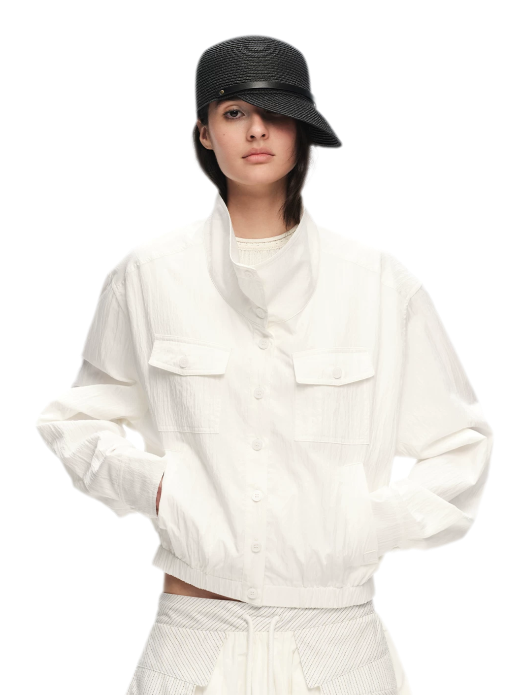Lightweight High-Collar Cropped Jacket