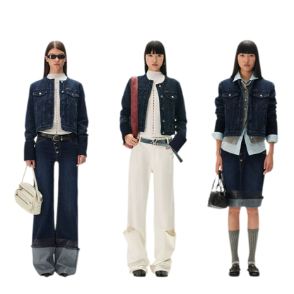 Textured Jacquard Cropped Denim Jacket