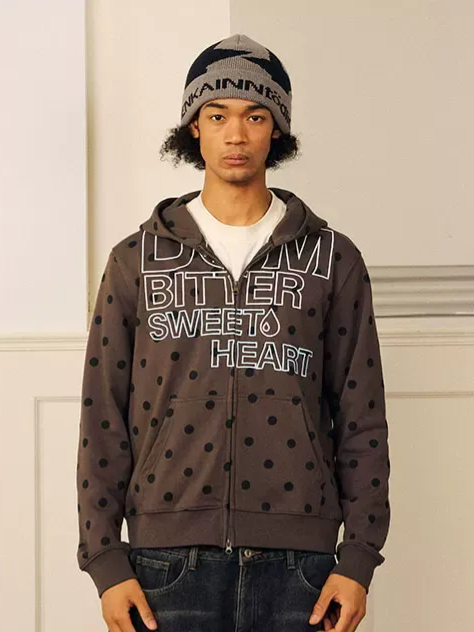 Polka-Dot Slim-Fit Zip Hoodie