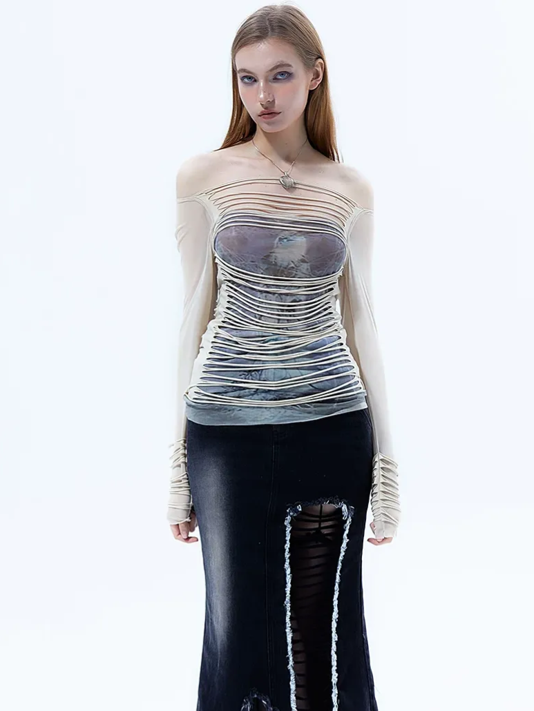 Sheer Cutout Off-Shoulder Top