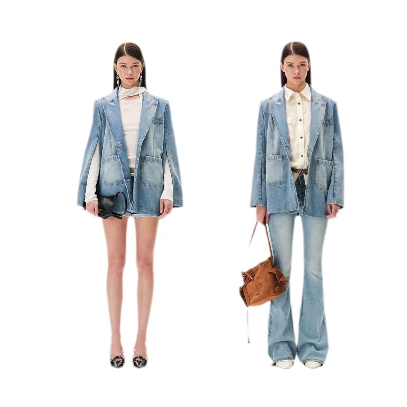 Washed Coated Denim Blazer