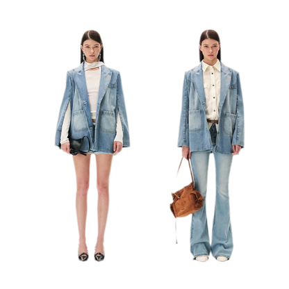 Washed Coated Denim Blazer
