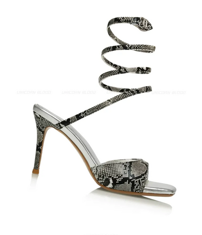 Snake-Embossed Spiral Strap Sandals