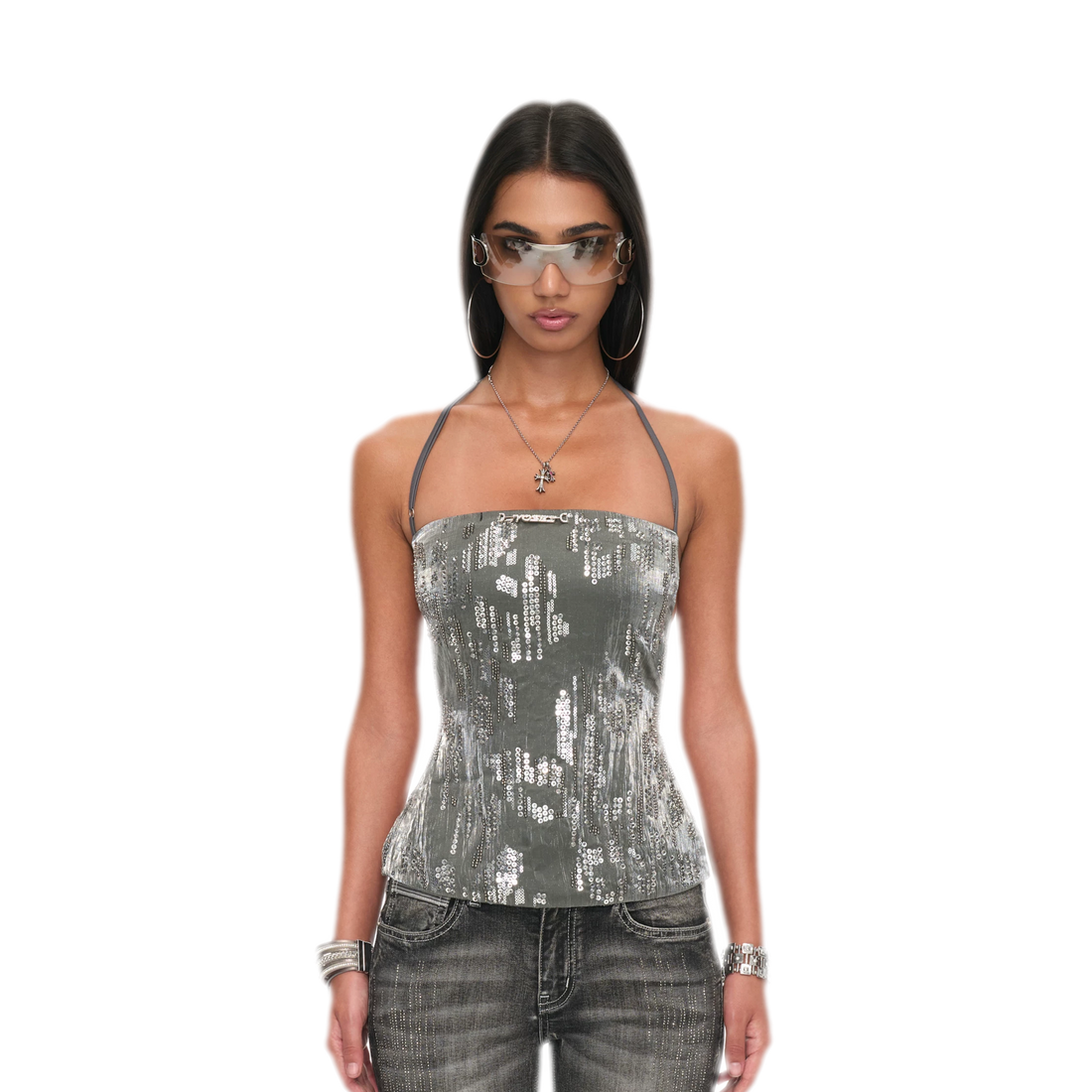Sequin Cutout Halter Top