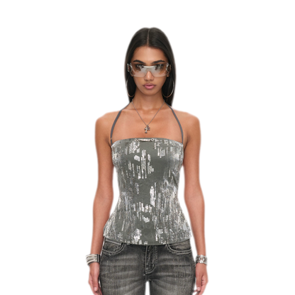 Sequin Cutout Halter Top