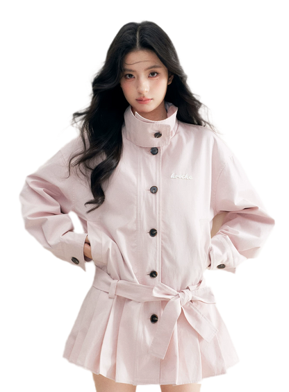 Appliqué Pleated Hem Trench Coat