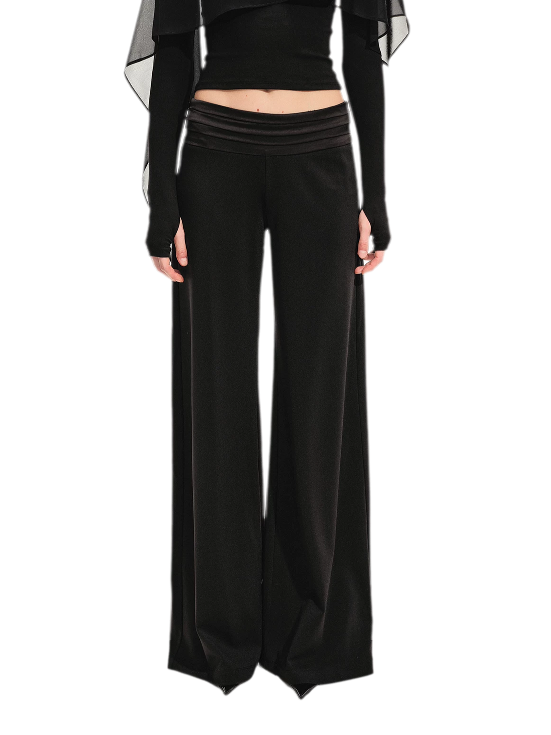 Satin Folded Wide-Leg Trousers