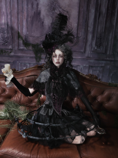 Chân váy dạ hội gothic xếp tầng đính hạt cườm
