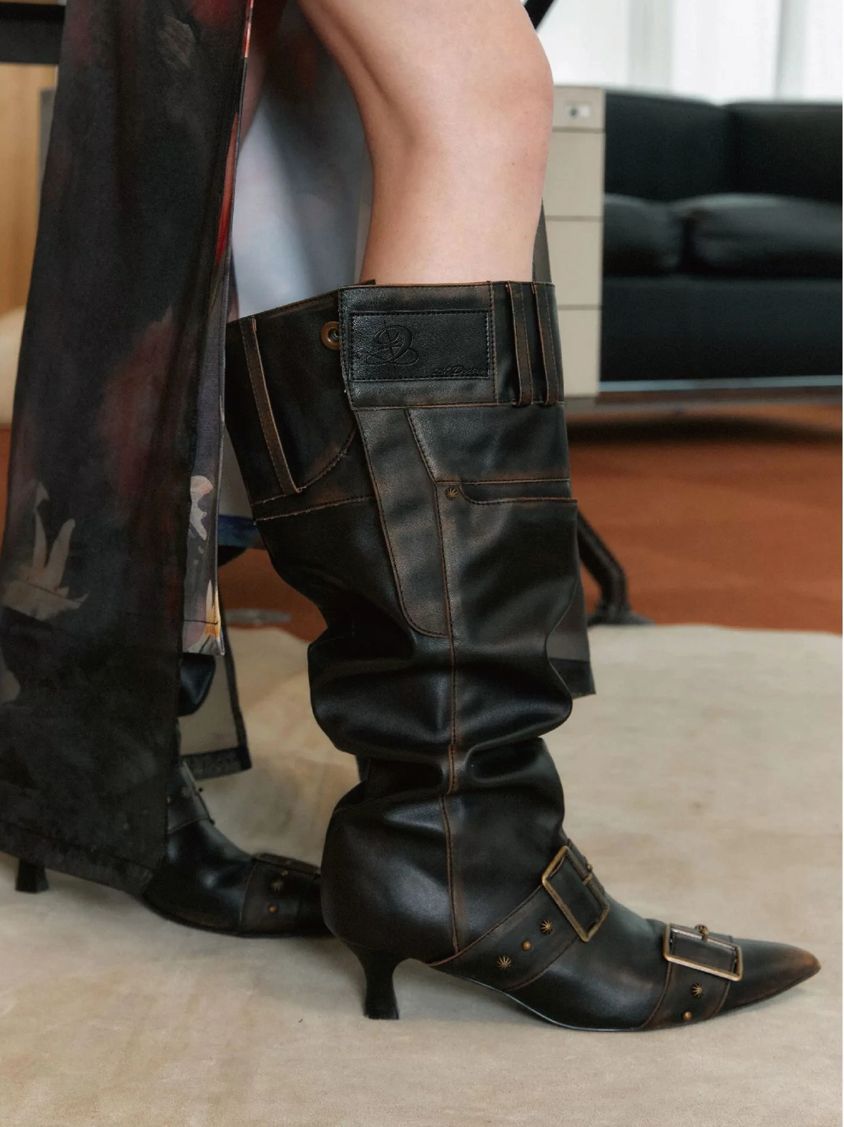 Gebürstete Slouchy-Kniehohe Stiefel