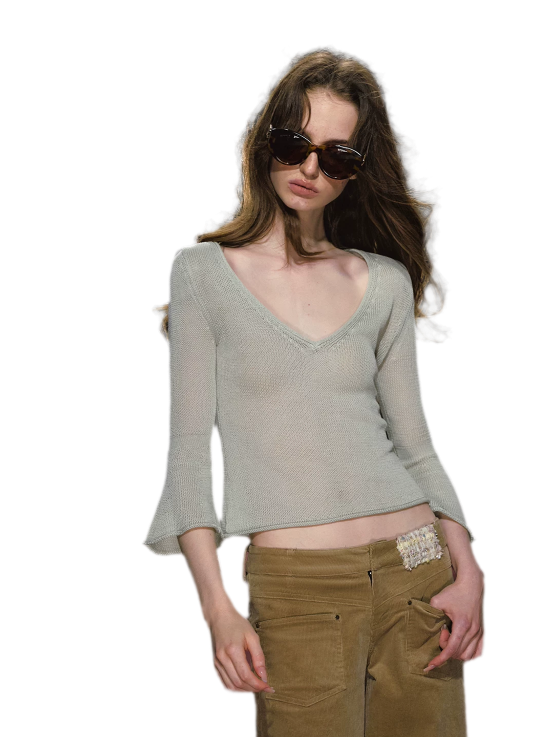 Sheer Bell Sleeve Knit Top