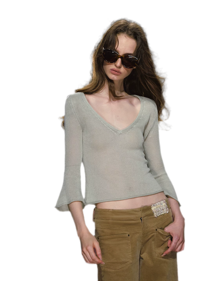 Sheer Bell Sleeve Knit Top