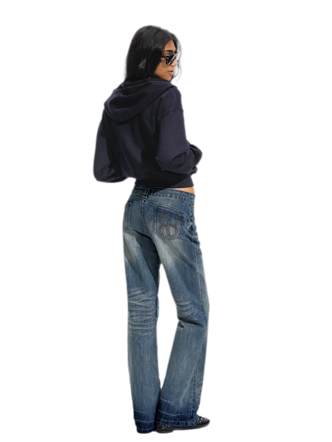 Jean évasé délavé taille basse
