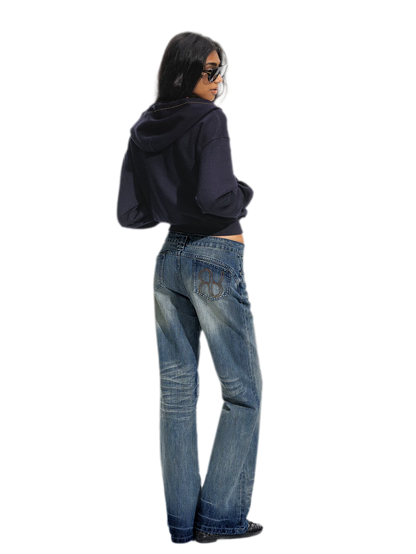 Jean évasé délavé taille basse