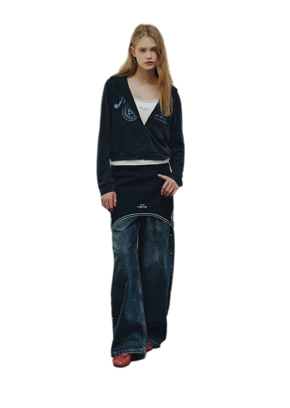 Washed Rivet Curved-Leg Jeans