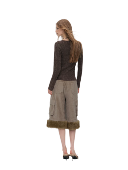 Brushed Cable-Knit Fitted Cardigan
