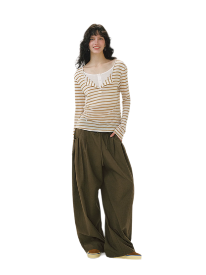 Layered Striped Knit T-Shirt