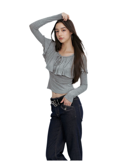 Tie-Neck Ruffle Top
