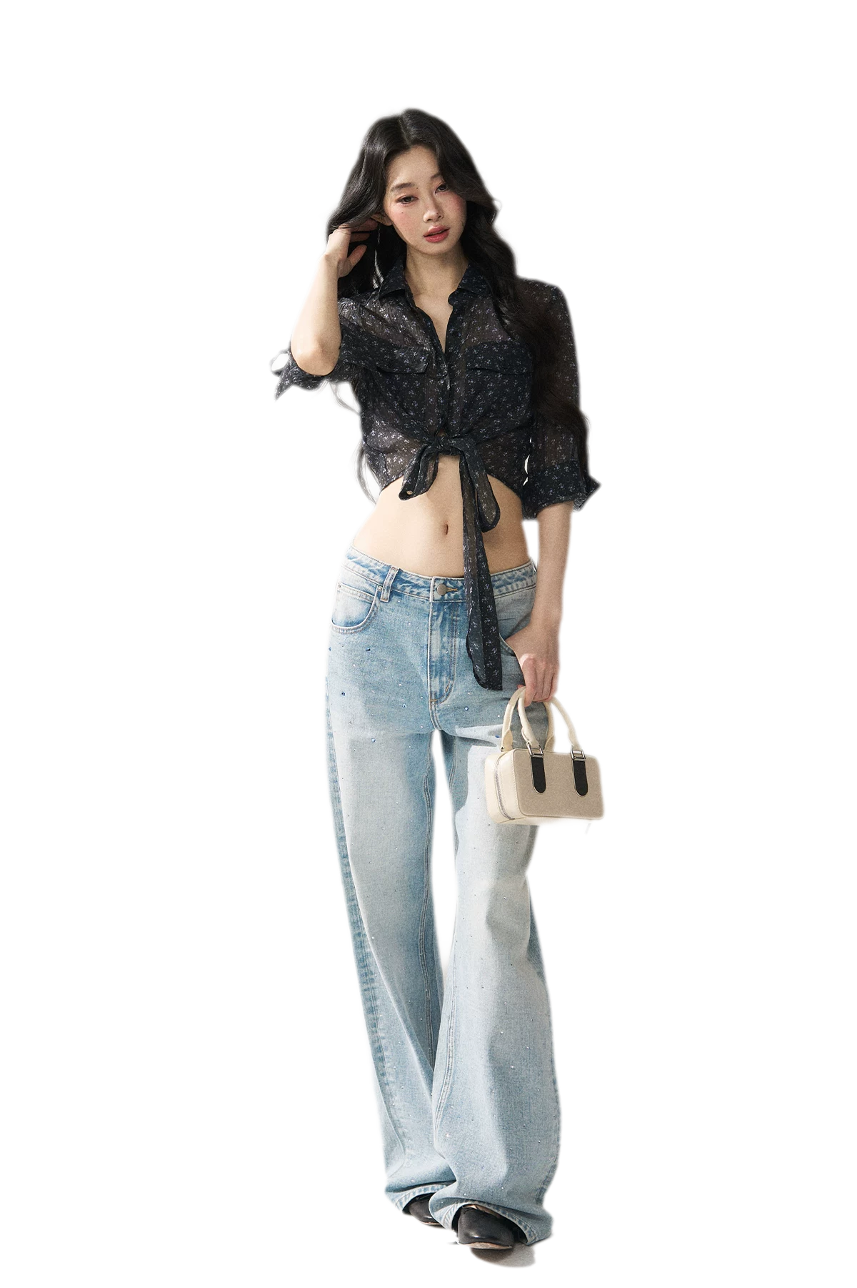 Floral Sheer Tie Shirt