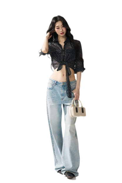 Floral Sheer Tie Shirt