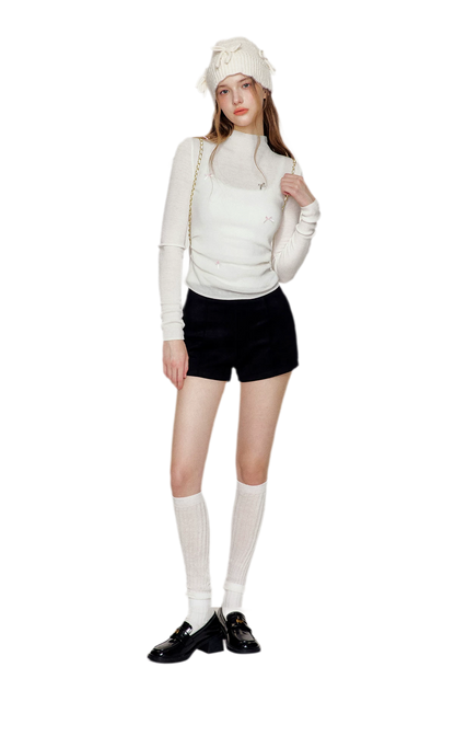 Fine Wool Ruched Bow Top