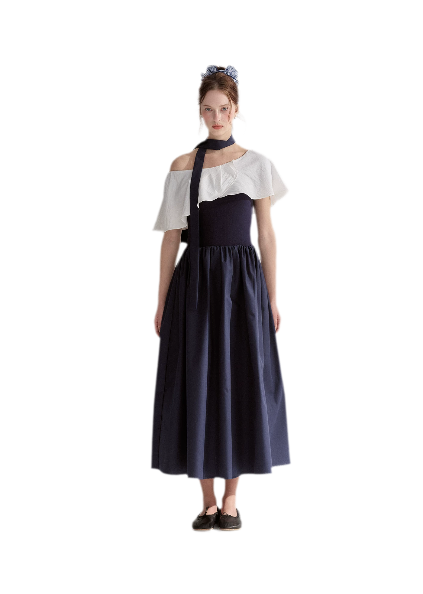Cape Ribbon Ruffle Dress
