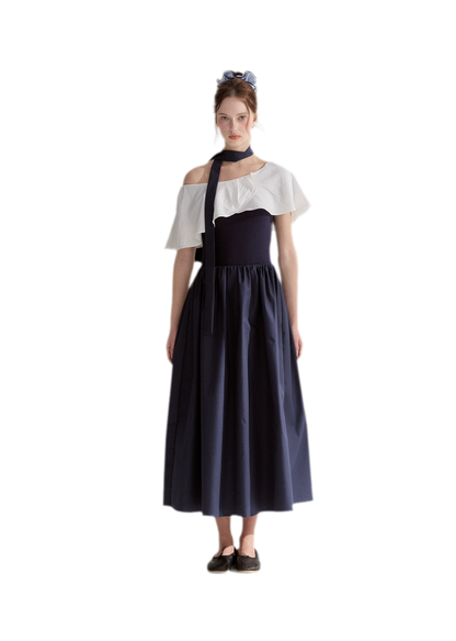 Cape Ribbon Ruffle Dress