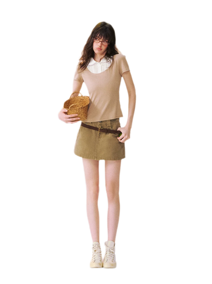 Faux Layered Collar T-Shirt