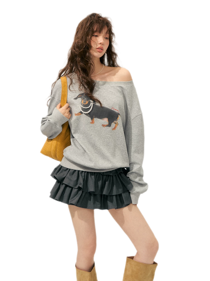 Sweatshirt mit Dackel-Perlenmotiv