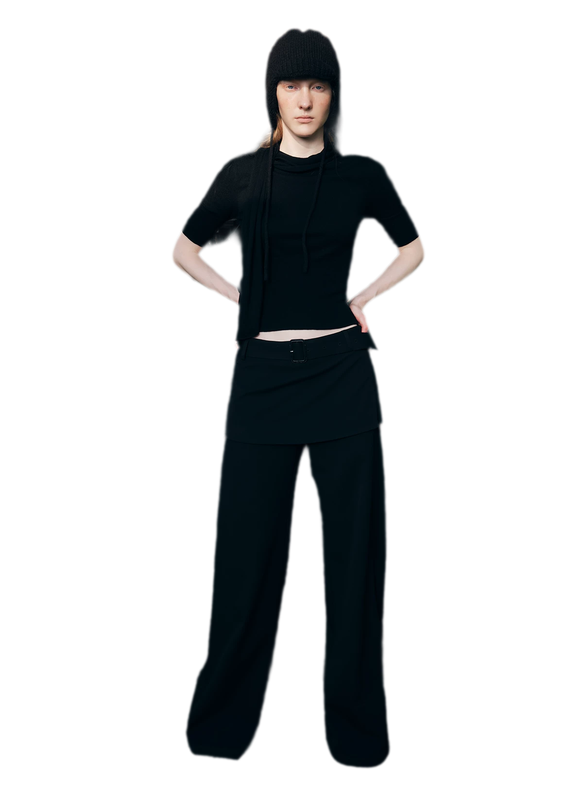 Structured Faux-Layer Wide-Leg Trousers