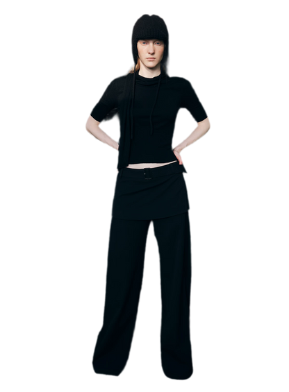 Structured Faux-Layer Wide-Leg Trousers